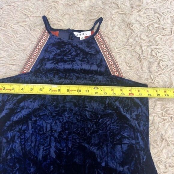 THML Anthropologie Womens Sleeveless Blue Crushed Velvet Embroidered Trim Top SM - Picture 9 of 10